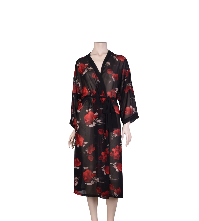 Essence Black Rose Chiffon Robe - Womens Sleepwear | Pajamas for Women ...