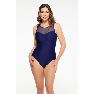 TOGS Textured Navy High Neck Mesh One Piece